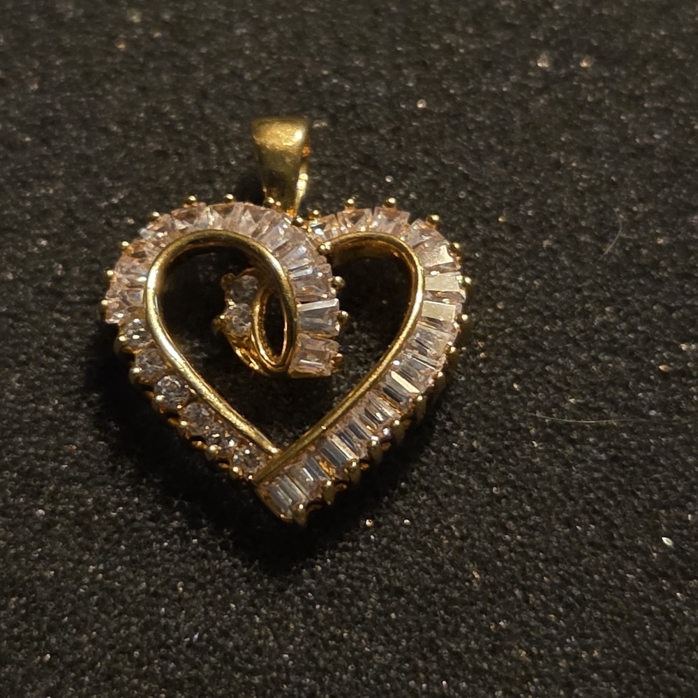 Gold Heart Pendant with Clear Crystal Accents - Women Jewelry